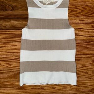 White and Tan Striped Tank Top